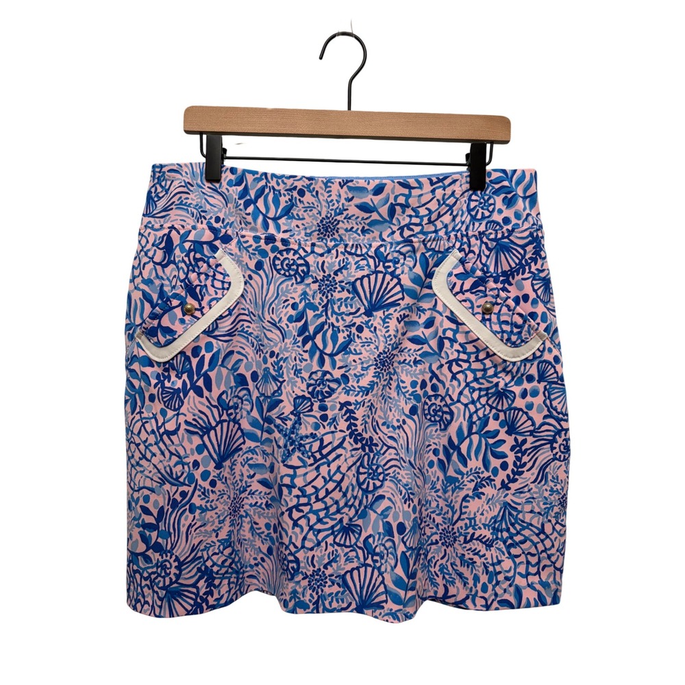 Lilly Pulitzer Luxletic Monica Skort 12 Blue Pink Seashell Coral Tennis 010468